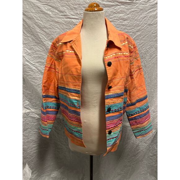 Womens COLDWATER CREEK Jacket Embroidered Ric Rac Southwest Design Size Medium - Picture 2 of 7